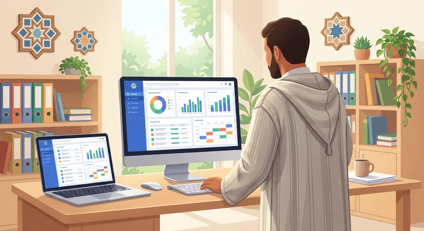 طلاب في حلقة تحفيظ القرآن الكريم بمدرسة قرآنية