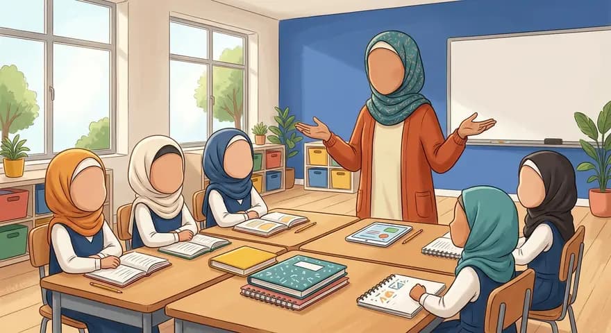 معلم القرآن يتابع حفظ طلابه في الحلقة