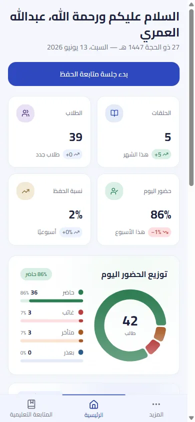 لوحة التحكم الرئيسية في تطبيق حلقاتي على الجوال